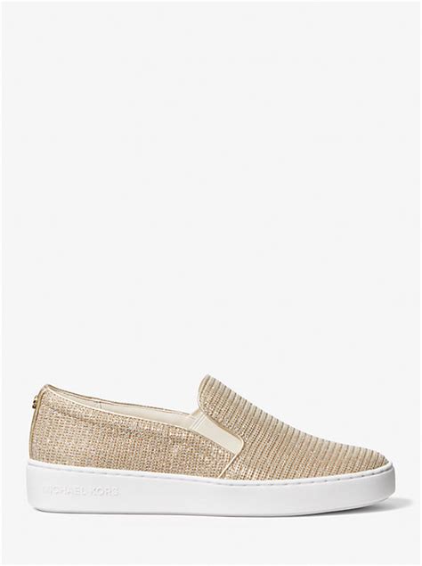 michael kors keaton glitter slip on|keaton glitter chain mesh sneakers.